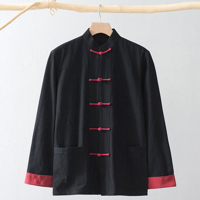 Foviel Frog-Button Chinese Tang Suit Shirt Cotton Linen Men Jacket Clothing