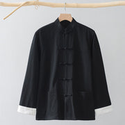 Foviel Frog-Button Chinese Tang Suit Shirt Cotton Linen Men Jacket Clothing