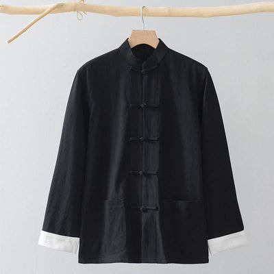 Foviel Frog-Button Chinese Tang Suit Shirt Cotton Linen Men Jacket Clothing