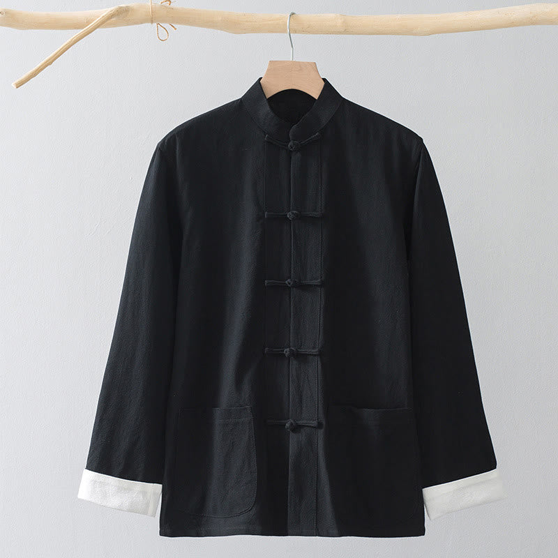Foviel Frog-Button Chinese Tang Suit Shirt Cotton Linen Men Jacket Clothing