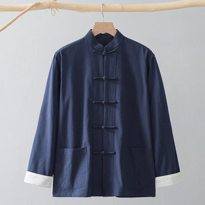 Foviel Frog-Button Chinese Tang Suit Shirt Cotton Linen Men Jacket Clothing