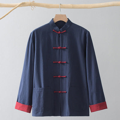 Foviel Frog-Button Chinese Tang Suit Shirt Cotton Linen Men Jacket Clothing