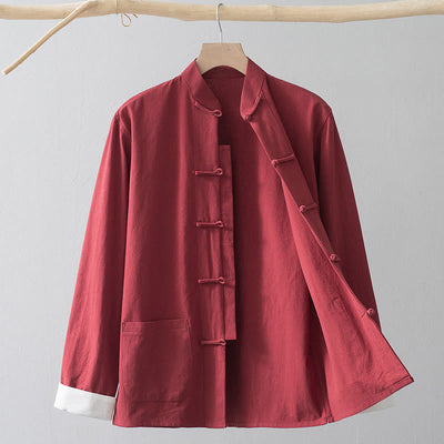 Foviel Frog-Button Chinese Tang Suit Shirt Cotton Linen Men Jacket Clothing