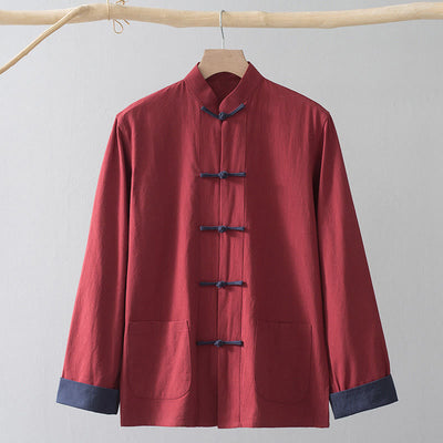 Foviel Frog-Button Chinese Tang Suit Shirt Cotton Linen Men Jacket Clothing