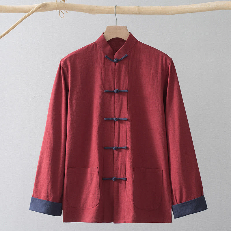 Foviel Frog-Button Chinese Tang Suit Shirt Cotton Linen Men Jacket Clothing