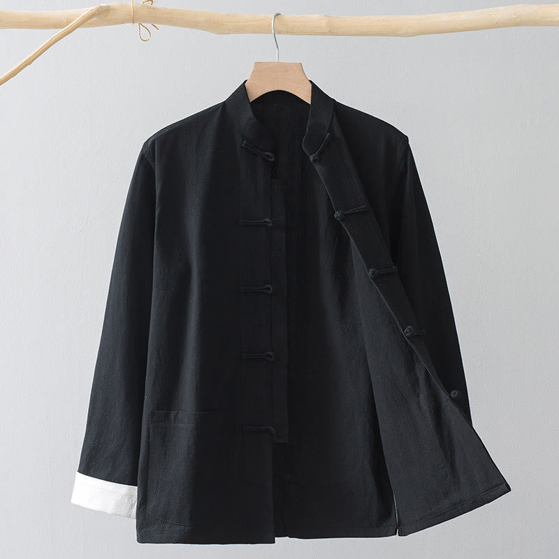 Foviel Frog-Button Chinese Tang Suit Shirt Cotton Linen Men Jacket Clothing