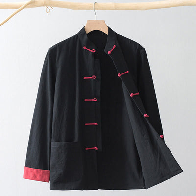 Foviel Frog-Button Chinese Tang Suit Shirt Cotton Linen Men Jacket Clothing