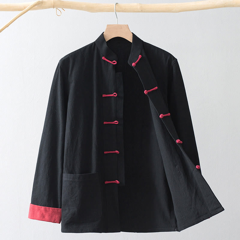 Foviel Frog-Button Chinese Tang Suit Shirt Cotton Linen Men Jacket Clothing