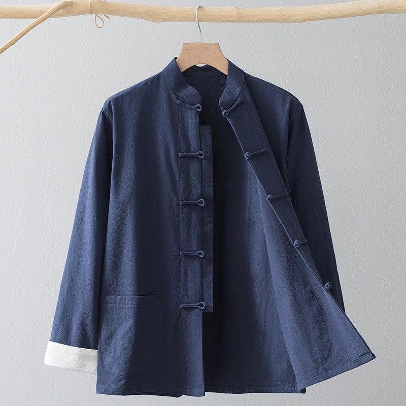 Foviel Frog-Button Chinese Tang Suit Shirt Cotton Linen Men Jacket Clothing