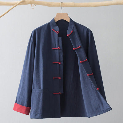 Foviel Frog-Button Chinese Tang Suit Shirt Cotton Linen Men Jacket Clothing