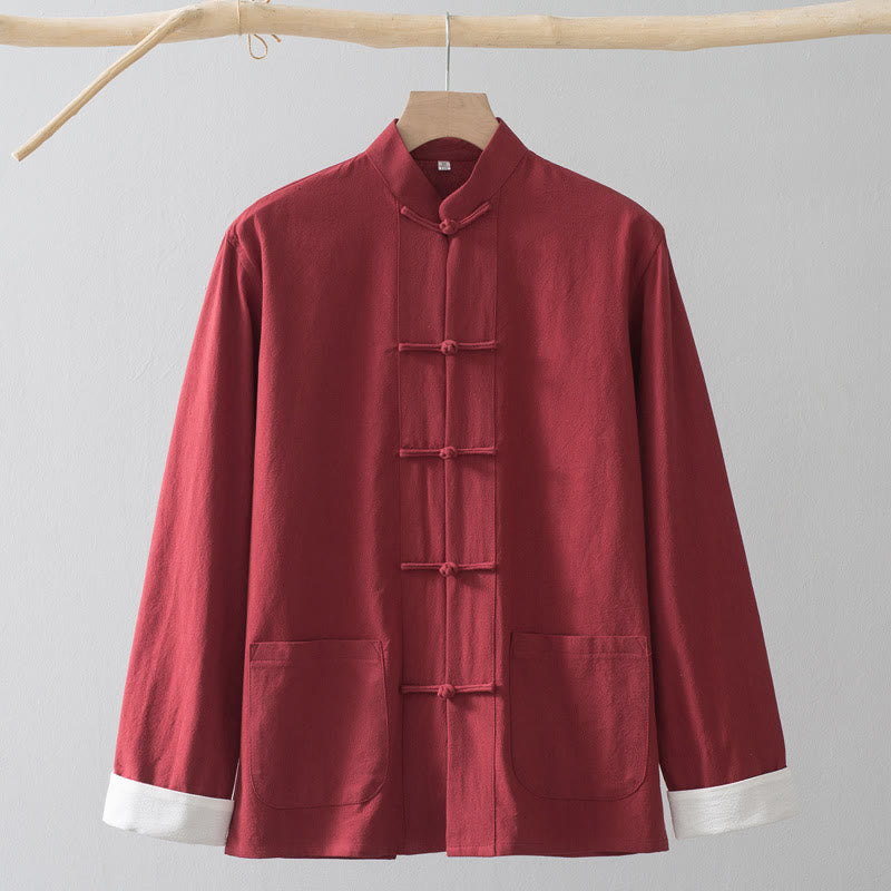 Foviel Frog-Button Chinese Tang Suit Shirt Cotton Linen Men Jacket Clothing