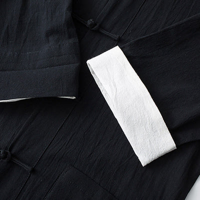 Foviel Frog-Button Chinese Tang Suit Half Sleeve Shirt Cotton Men Clothing With Pockets