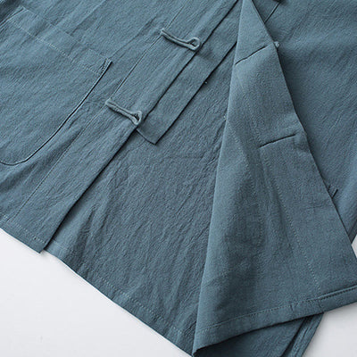 Foviel Frog-Button Chinese Tang Suit Half Sleeve Shirt Cotton Men Clothing With Pockets