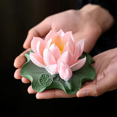 Buddha Stones Lotus Flower Leaf Pod Spiritual Healing Ceramic Stick Incense Burner Decoration - image 7