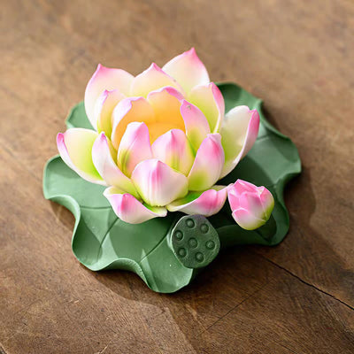 Buddha Stones Lotus Flower Leaf Pod Spiritual Healing Ceramic Stick Incense Burner Decoration - image 2
