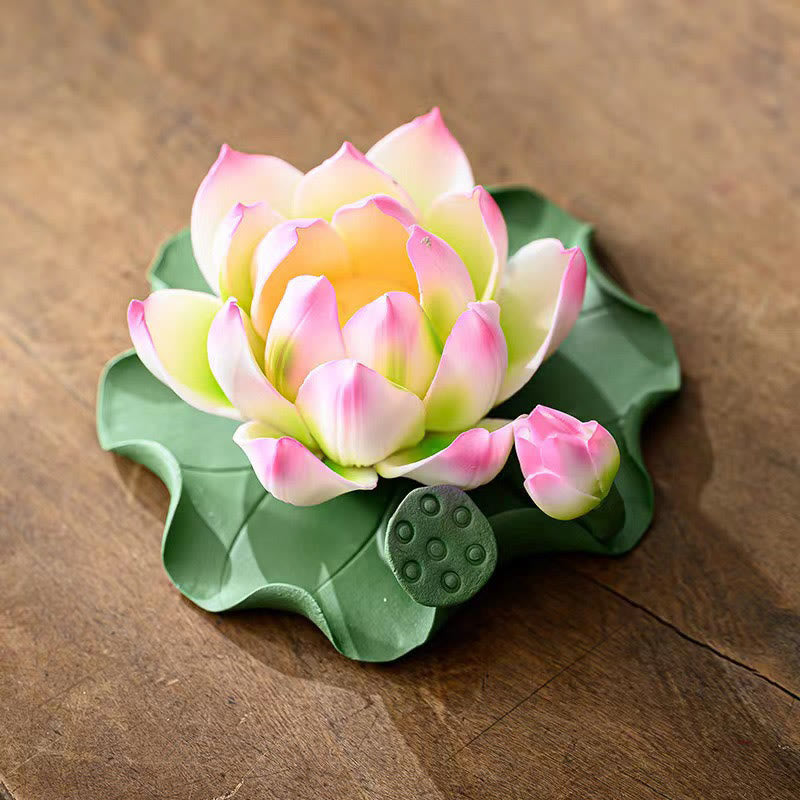 Buddha Stones Lotus Flower Leaf Pod Spiritual Healing Ceramic Stick Incense Burner Decoration - image 2