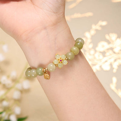 Foviel Grüne Jade Blume Fu Charakter Charme Glück Armband