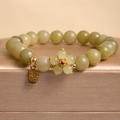 Foviel Grüne Jade Blume Fu Charakter Charme Glück Armband