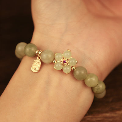 Foviel Grüne Jade Blume Fu Charakter Charme Glück Armband