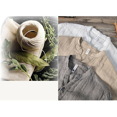 Buddha Stones Solid Color Long Sleeve Half Button Shirt Cotton Linen Men Clothing - image 18