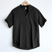 Foviel Solid Color Men Short Sleeve Button Linen Shirt
