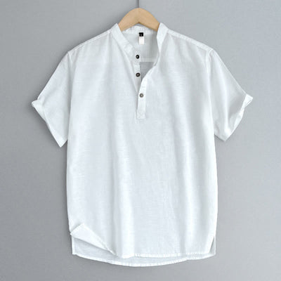 Buddha Stones Solid Color Men Short Sleeve Button Linen Shirt - image 19