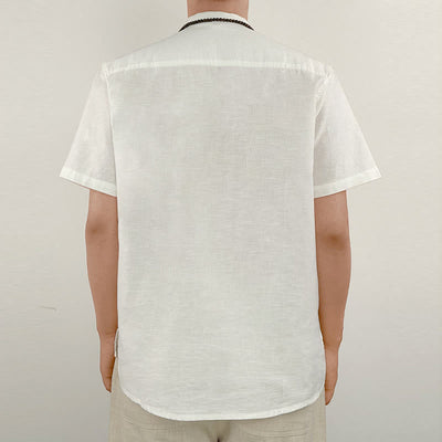 Buddha Stones Solid Color Men Short Sleeve Button Linen Shirt - image 17