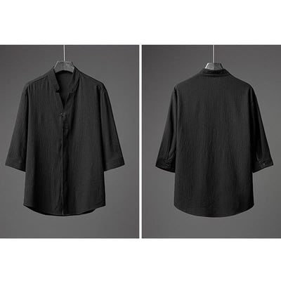 Ensemble deux pièces pour homme Foviel : chemise à manches mi-longues boutonnée et pantalon, texture unie