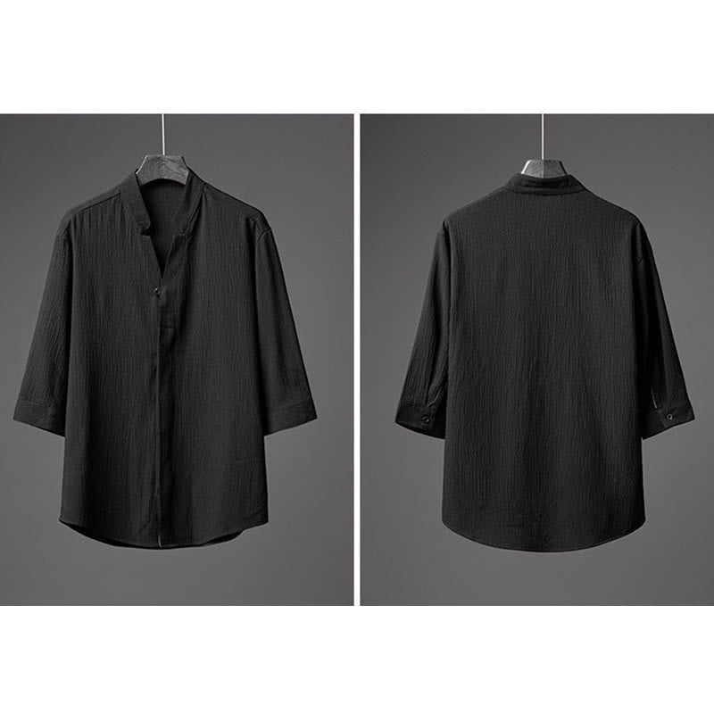 Ensemble deux pièces pour homme Foviel : chemise à manches mi-longues boutonnée et pantalon, texture unie