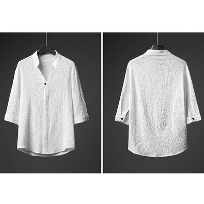 Ensemble deux pièces pour homme Foviel : chemise à manches mi-longues boutonnée et pantalon, texture unie