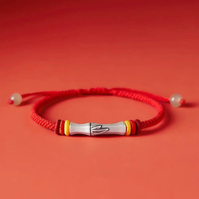 Foviel 999 Sterling Silver Red String Bamboo Enlightenment Bracelet