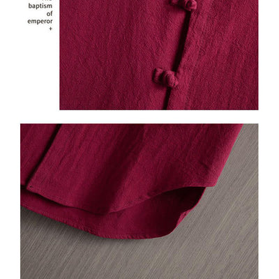 Buddha Stones Frog-Button Plain Chinese Tang Suit Short Sleeve Shirt Cotton Linen Men Clothing - image 4