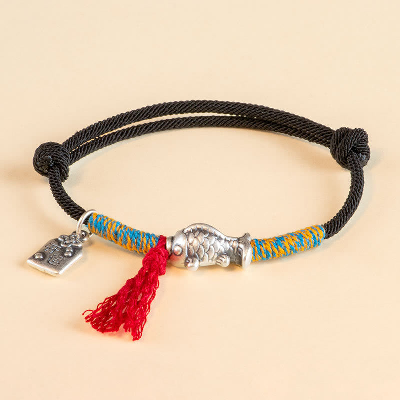 Bracelet de protection Foviel en argent sterling 999 avec cordon rouge et motif de poisson koï porte-bonheur