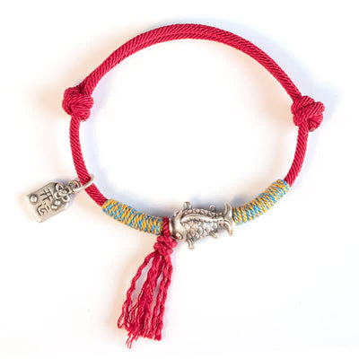 Bracelet de protection Foviel en argent sterling 999 avec cordon rouge et motif de poisson koï porte-bonheur