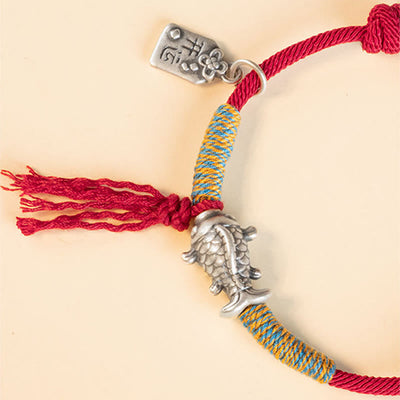 Bracelet de protection Foviel en argent sterling 999 avec cordon rouge et motif de poisson koï porte-bonheur