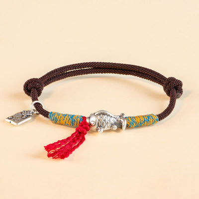 Bracelet de protection Foviel en argent sterling 999 avec cordon rouge et motif de poisson koï porte-bonheur