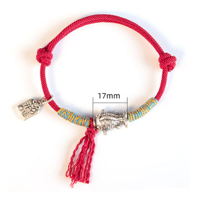 Bracelet de protection Foviel en argent sterling 999 avec cordon rouge et motif de poisson koï porte-bonheur