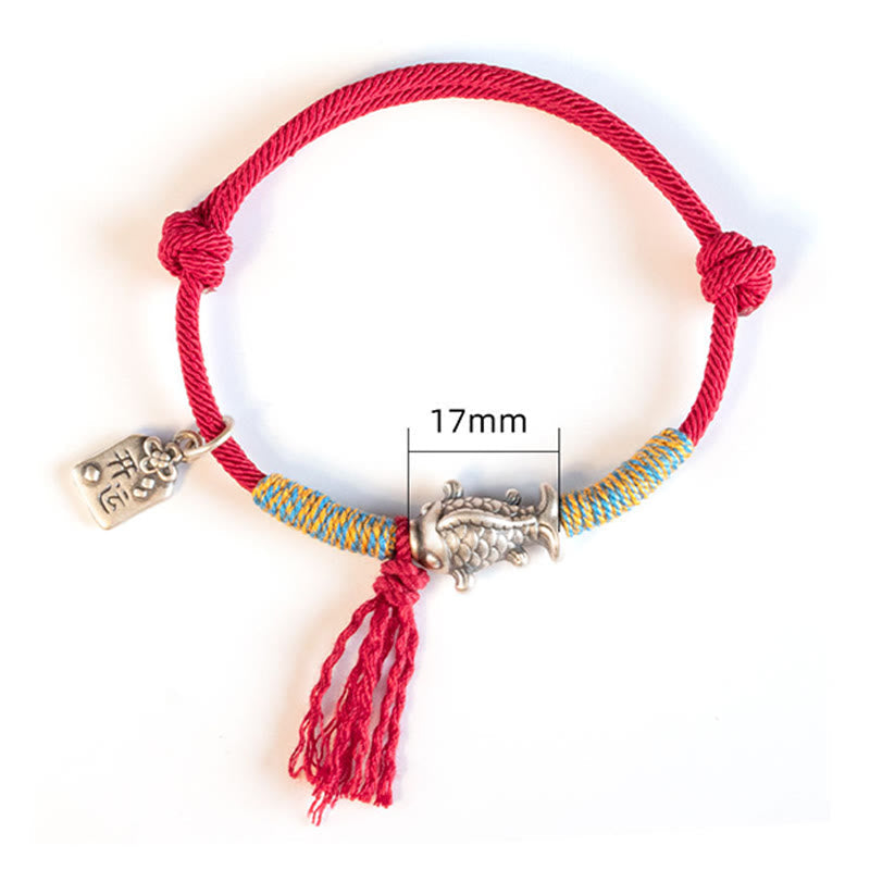 Bracelet de protection Foviel en argent sterling 999 avec cordon rouge et motif de poisson koï porte-bonheur
