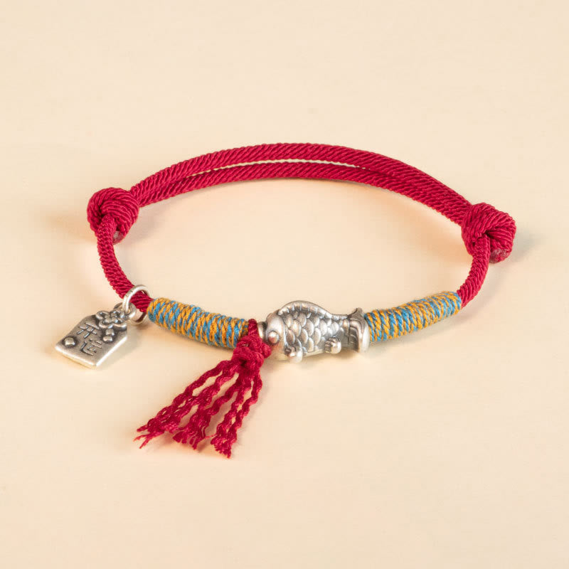 Bracelet de protection Foviel en argent sterling 999 avec cordon rouge et motif de poisson koï porte-bonheur