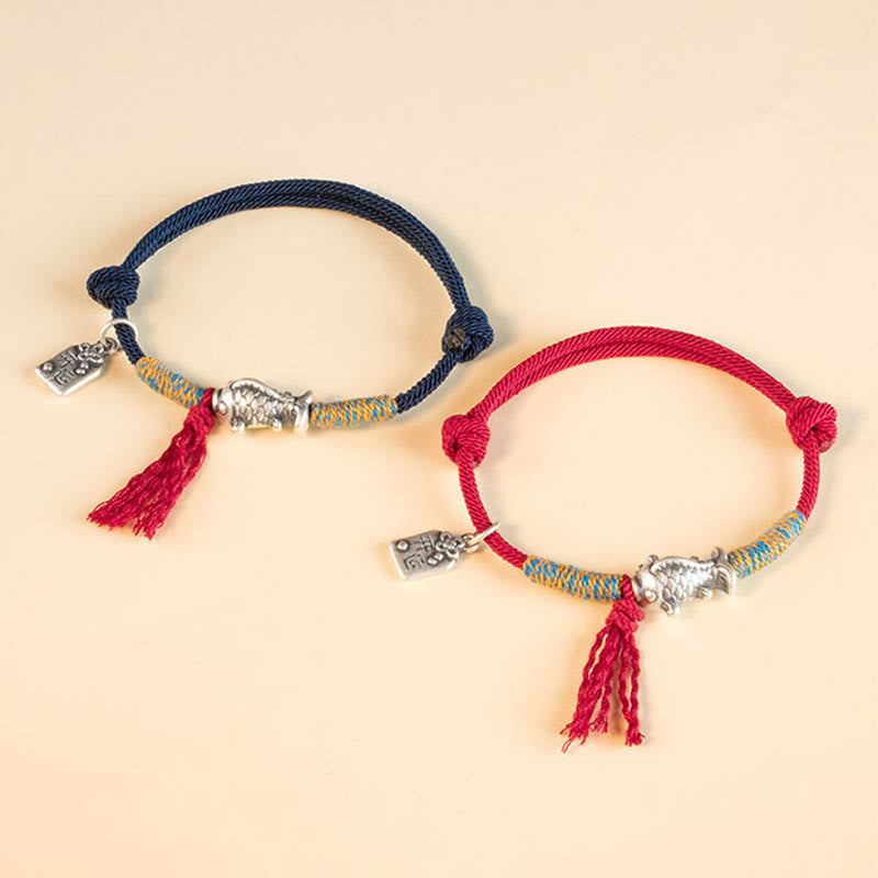 Foviel 999 Sterling Silver Red String Lucky Koi Fish Protection Bracelet
