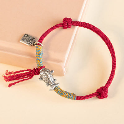 Bracelet de protection Foviel en argent sterling 999 avec cordon rouge et motif de poisson koï porte-bonheur