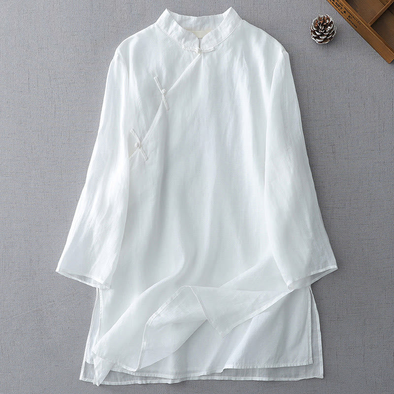 Chemise à double épaisseur Foviel de couleur unie avec boutons brandebourgs et manches trois-quarts