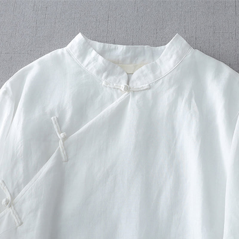 Chemise à double épaisseur Foviel de couleur unie avec boutons brandebourgs et manches trois-quarts