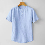 Foviel Summer Men's Solid Color Button Short Sleeve Cotton Linen Shirt