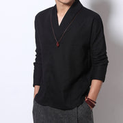 Foviel Casual V-Neck Long Sleeve Shirt Men Clothing