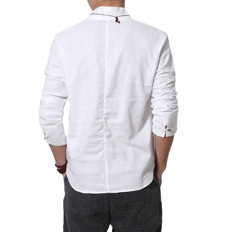 Buddha Stones Casual V-Neck Long Sleeve Shirt Linen Men Clothing - image 3