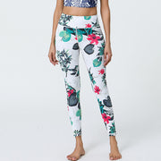 Foviel Flowers Leaves Dandelions Pineapples Print Sports Fitness High Waist Leggings Women's Yoga Pants