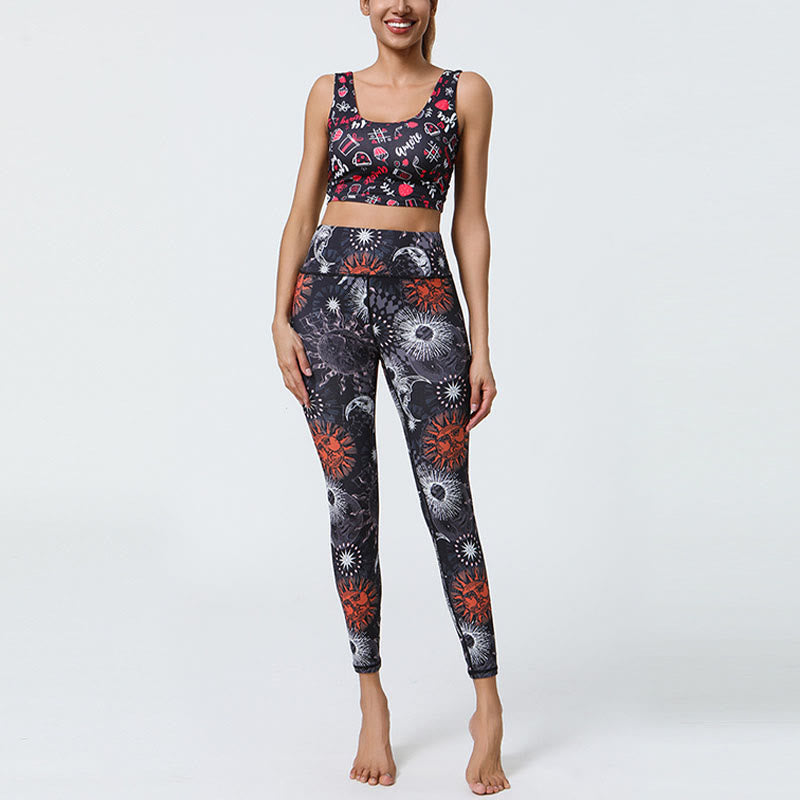Buddha Stones Flowers Feathers Sun Moon Print Sports Fitness Yoga High Waist Leggings Women's Pants - image 9