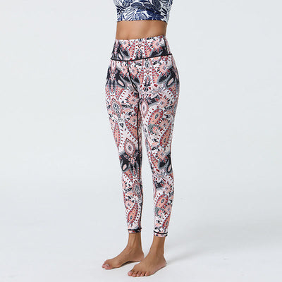 Buddha Stones Flowers Feathers Sun Moon Print Sports Fitness Yoga High Waist Leggings Women's Pants - White Light Pink Pattern - US12，UK/AU16，EU44 (XL) - image 22