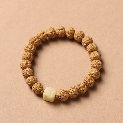 Bracelet porte-bonheur Foviel avec perle Dzi à trois yeux en graine de Bodhi et main de Bouddha pour la richesse